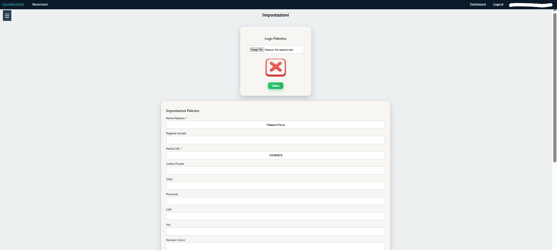 Impostazioni palestra